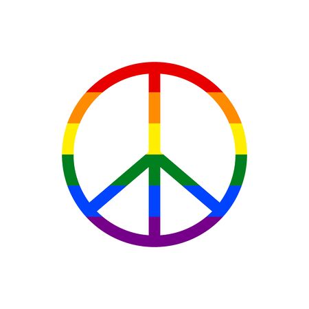 Peace symbol icon vector with LGBT rainbow flag pattern in flat style on white background.のイラスト素材