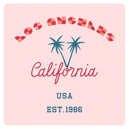 Los Angeles text and California hand lettering with palm trees, print design for t-shirt and other uses. Greeting card vector illustration.のイラスト素材