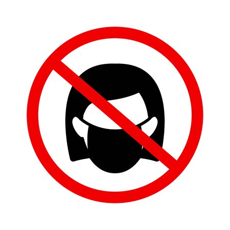 No wear mask sign vector icon in flat style on white background. Woman face symbol.のイラスト素材