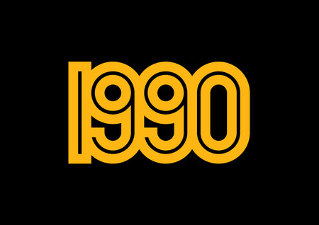 Yellow year 1990 vector text on black background.