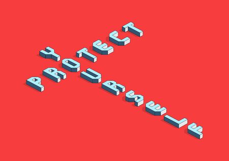 Protect yourself text with 3d isometric effect. Vector illustration.のイラスト素材