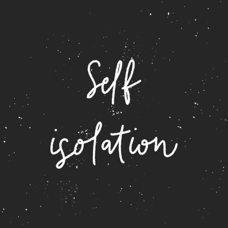 Self isolation hand lettering with white watercolor splatters on gray background.のイラスト素材