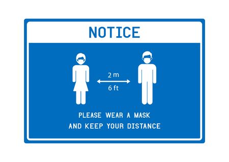 Notice Please wear a mask and keep your distance avoid COVID-19 coronavirus.のイラスト素材