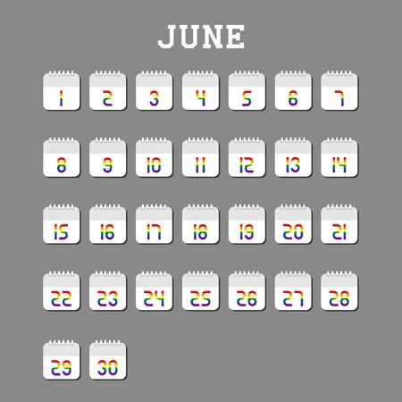 Calendar number 1-30 of June with pride month concept.のイラスト素材