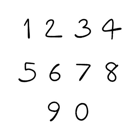Set of black hand drawn numbers on white background.