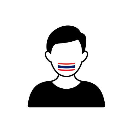Man sign vector icon with Thai flag tape over mouth. Freedom of speech in Thailand.のイラスト素材