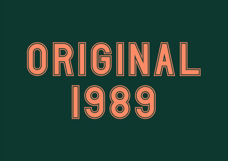 Orange original year 1989 text on green background,