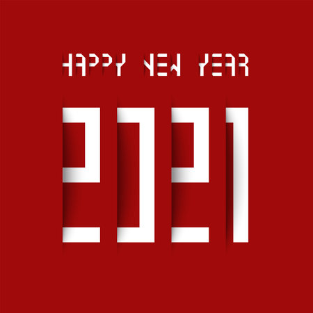 Happy New Year 2021 with shadow effect on red background. Vector illustration.のイラスト素材