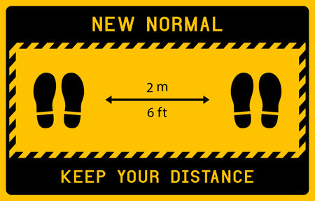 Keep your distance with footprint shoe shape with new normal concept avoid. Social distance concept.のイラスト素材