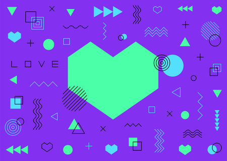 Geometric pattern background in memphis style. Valentineâs day concept. Vector illustration.のイラスト素材