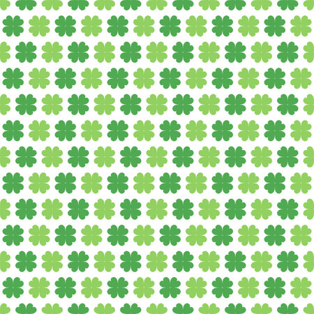 Green four leaf clover with seamless background. Shamrock pattern for Happy Saint Patrick s day.のイラスト素材