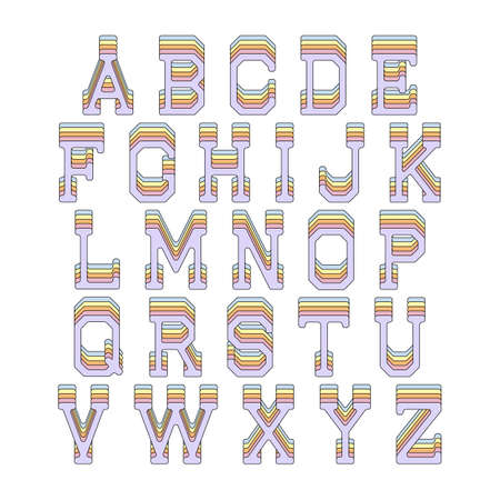 Alphabet letters 3d isometric effect with rainbow pattern. Vector illustration.のイラスト素材