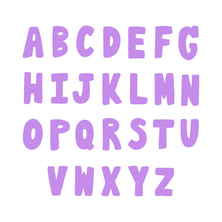 Violet hand drawn alphabet on white background for design.のイラスト素材