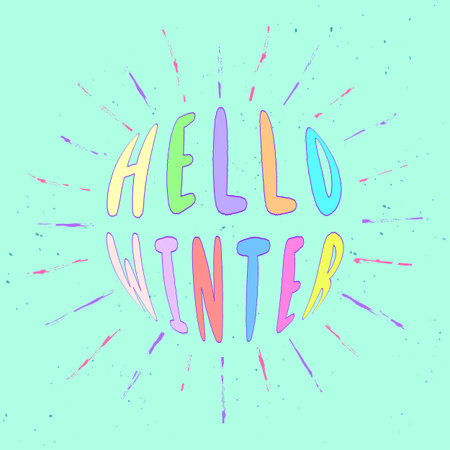 Hello winter hand lettering with sunburst lines.