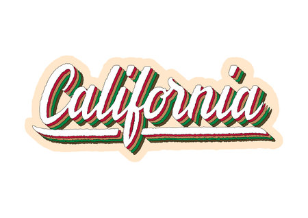 California hand lettering 3d isometric effect with rainbow patterns.のイラスト素材