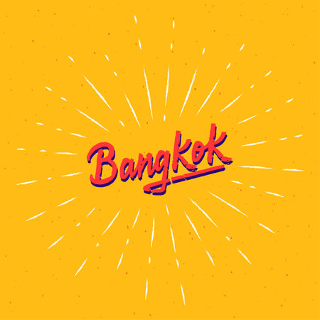 Bangkok hand lettering with sunburst lines.のイラスト素材