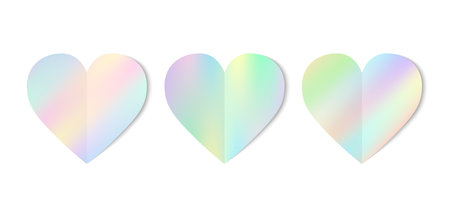 Collection of Happy Valentines Day with pastel heart icons on white background. Origami style.のイラスト素材