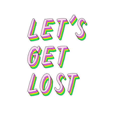 Let's get lost hand lettering with rainbow patterns.のイラスト素材