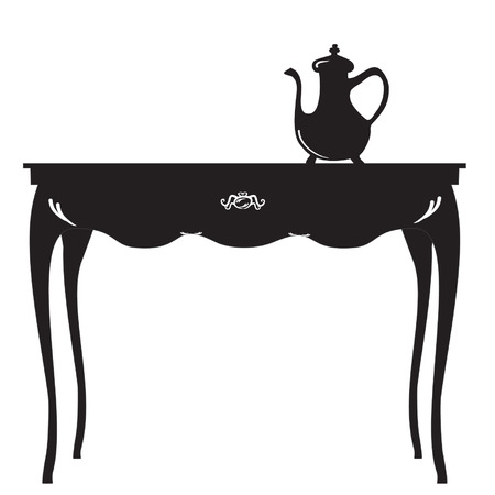 Old elegant kitchen table with a pot for tea.のイラスト素材