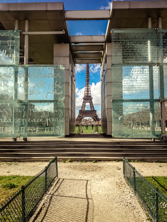 A view of the Eiffel tower from the park.の写真素材