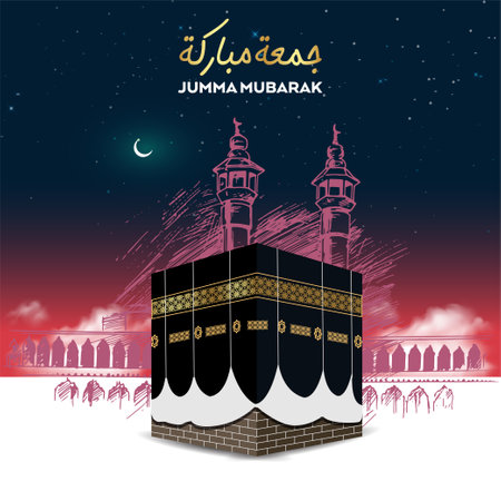 vector illustration of eid mubarak background with mosque and moonのイラスト素材