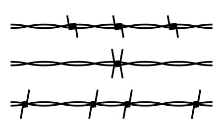 Metal wire with barbs and spikes set for steel border, prison fence and military barrier.のイラスト素材