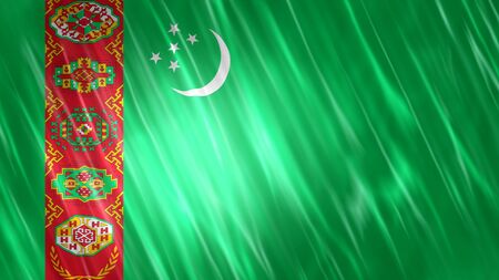 Turkmenistan Flag with fabric material.の写真素材