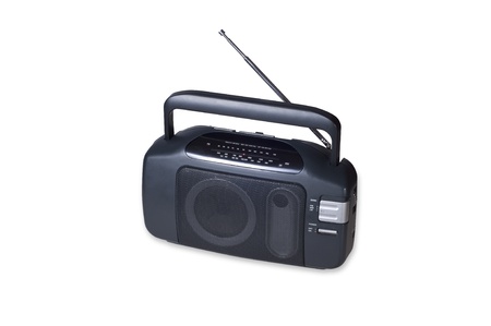classic battery radio isolated on whiteの写真素材