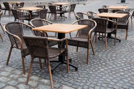 chairs and wicker tablesの写真素材