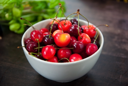 beautiful fresh cherries from an eco-friendly farmの写真素材