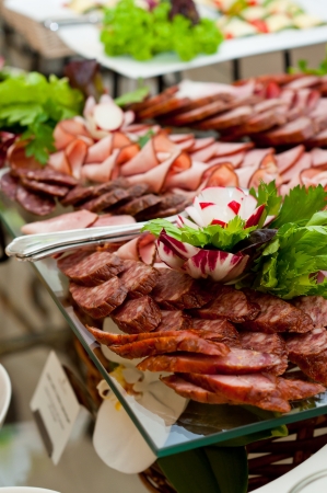 Polish traditional cold cooked meats of the sausage, cateringの写真素材