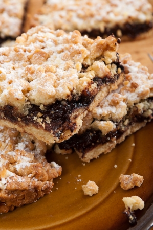 Home-made apple pie from plum jam with chocolate and with crumble toppingの写真素材