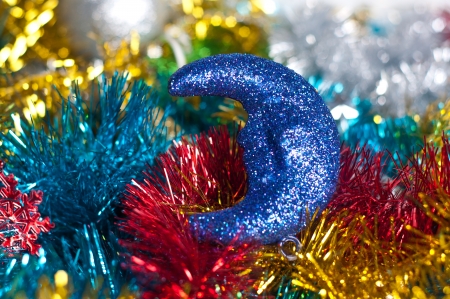 Festive composition of shining ornaments and lightsの写真素材