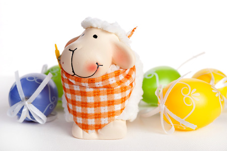 Easter composition with eggs and touches on traditionalの写真素材