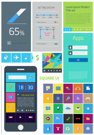 UI Square - set of icons in the style tablet about straight sublimated shapes - vector graphicのイラスト素材