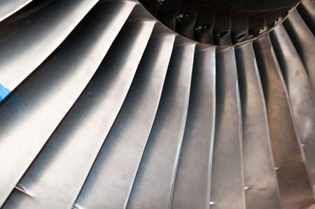 Turbofan on jet engine close up shoot