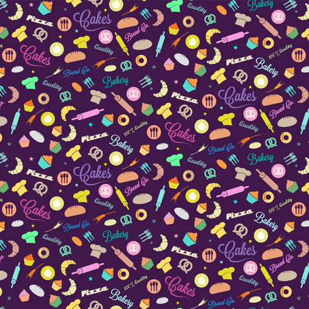 Confectionery and bakery background with elements in full colorsのイラスト素材