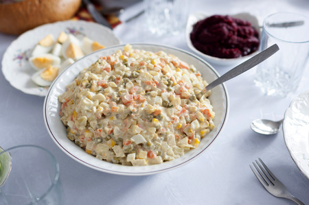 Polish traditional vegetable salad mayonnaise-basedの写真素材