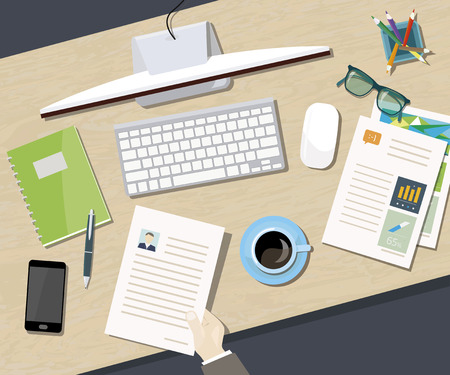 Concept business office with a view of office desk from the topのイラスト素材