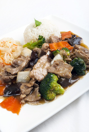 Pork with mun mushrooms and vegetables asian styleの写真素材