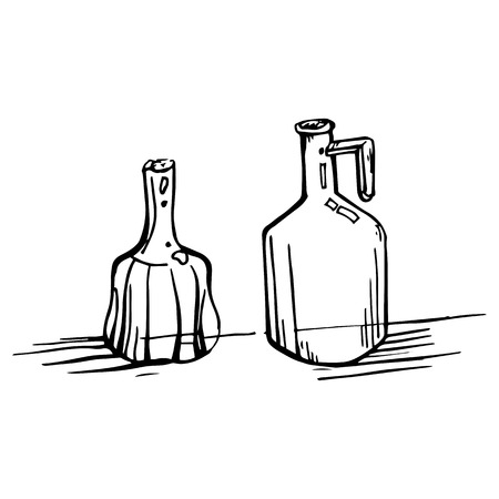 Graphically painted glass decanters isolated on white backgroundのイラスト素材