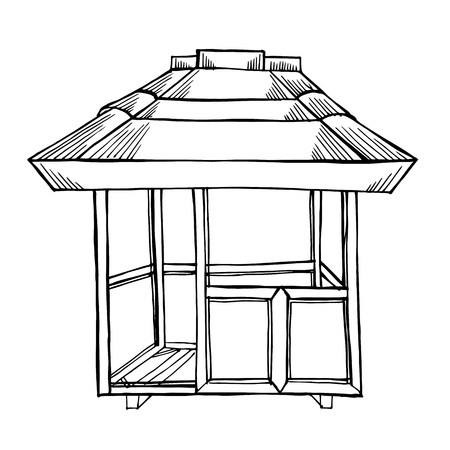 Graphically painted wooden gazebo isolated on white backgroundのイラスト素材