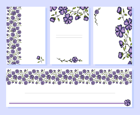 bright collection of business cards, envelopes flower frame with decorative colored flowersのイラスト素材