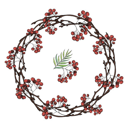 Vector colored round wreath, frame with plant elements.のイラスト素材
