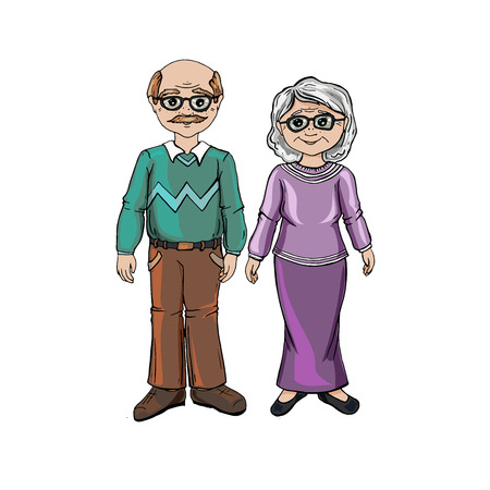Vector illustration character design elderly senior grandmother and grandfather happy together,Old couple love.Isolated on white color.Draw doodle cartoon style.のイラスト素材
