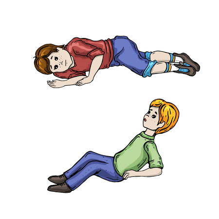 the boy lies on floor  illustrationのイラスト素材