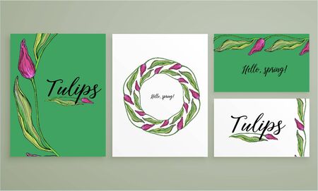 set of postcards with floral spring compositionsのイラスト素材