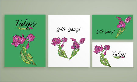 set of postcards with floral spring compositionsのイラスト素材