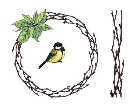 cute wreath with branches with berries, Botanicalのイラスト素材