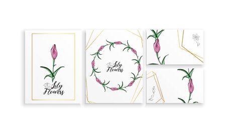 Set of postcards posters with Lily flowersのイラスト素材